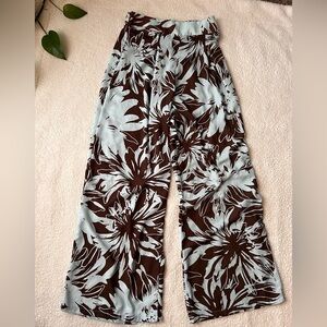 Haute Monde Brown and Pale Blue Floral Trousers